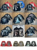 Autumn and winter cross-border American-style skull rock street washed print vintage cotton long-sleeve shirt for men and women