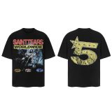 25ss cross-border European and American trendy brand high street loose casual retro short-sleeve T-shirt for men and women with printed letter and portrait designs
