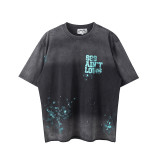 American retro SAINT MICHAEL ICON trendy brand short-sleeve distressed hoodie for men and women, casual vintage sweatshirt