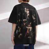 New Summer Arrival: OFF-WHITE Washed Vintage Double Yarn Heavyweight Angel Red Old Man Religious Print Men's Short Sleeve T-Shirt