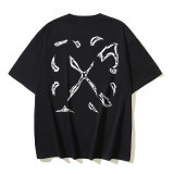 American streetwear brand OFF OW arrow graffiti print heavy-duty street style summer short-sleeve high street casual T-shirt for men and women