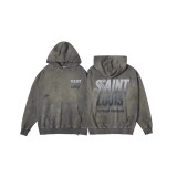 American retro SAINT MICHAEL ICON trendy brand short-sleeve distressed hoodie for men and women, casual vintage sweatshirt