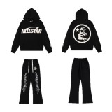 25ss American high street fashion brand HELL street heavy print terry sweatshirt casual sports hooded set for men and women