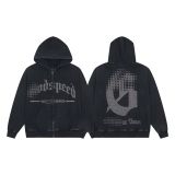 25ss high-quality GOD trendy high street vintage washed distressed printed zip-up hoodie loose long-sleeve T-shirt top