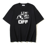 25ss American style trendy brand high-quality off-shoulder short-sleeve T-shirt with melting arrow gradient starry sky ink splatter design for men and women