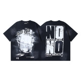 25ss Summer New Arrival Hellstar Fashionable High Street Washed Vintage Print Loose Short Sleeve T-Shirt Unisex