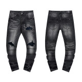 Cross-border European and American Purple Brand jeans, washed, distressed, vintage, ripped, with splatter paint, cool and stylish, Amiri American style