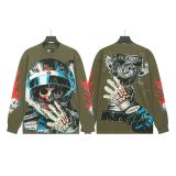 Autumn and winter cross-border American-style skull rock street washed print vintage cotton long-sleeve shirt for men and women