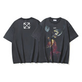 New Summer Arrival: OFF-WHITE Washed Vintage Double Yarn Heavyweight Angel Red Old Man Religious Print Men's Short Sleeve T-Shirt