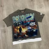 Rough Play vintage washed distressed high street rhinestone frayed men's and women's short-sleeve T-shirt vest ins street fashion