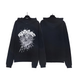 Sp555der spider web print hoodie, European and American trendy brand, large size loose-fitting long pants, hooded sweatshirt set, unisex