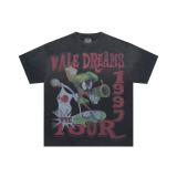 25ss Summer New High-Quality VAL Fashion High-Street Washed Vintage Street Style Direct Print Rhinestone Short-Sleeve Unisex T-Shirt