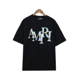European and American trendy brand AMIRI series tie-dye micro-logo washed retro casual short-sleeve T-shirt, unisex