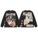 25ss Cross-Border Foreign Trade Hellstar American Style Trendy Brand High Street Washed Distressed Vintage Print Long Sleeve T-Shirt