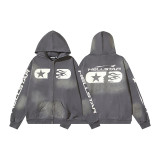 Hellstar European and American fashion brand high street vintage washed distressed printed street style loose hoodie for men and women