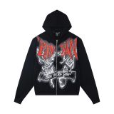 High-quality MIXED EMOTION trendy street hip-hop rhinestone white ink direct-print zipper hoodie for men and women