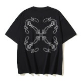 Wholesale high-quality foreign trade trendy brand off-shoulder short-sleeve T-shirts with melting arrow gradient starry sky splatter ink design, couple style