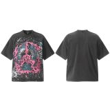 New cross-border HELL trendy high-quality vintage distressed T-shirt, loose fit printed short-sleeve T-shirt, unisex style for couples