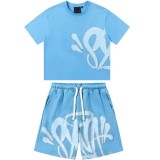 SynaWord European and American trendy brand letter print high street hip-hop casual trendy short-sleeve T-shirt men's set
