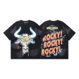 25ss Summer New Hellstar American Style Trendy Brand High Street Washed Vintage Print Unisex Short Sleeve T-Shirt