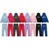 Foreign trade American-style trendy brand sp555der spider web rhinestone letter fleece hoodie unisex sweatshirt and pants