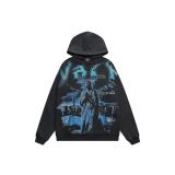 25ss high-quality VAL trendy high street vintage washed distressed white ink direct-print hoodie unisex sweatshirt