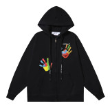 25ss American fashion high street OFF series autumn and winter OW arrow stripe trendy casual unisex loose hooded sweatshirt