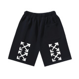 Brushed fleece 450g double logo print OW shorts, new summer style, European and American trendy brand, plus size knee-length shorts