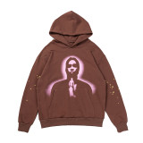 25ss high-quality Sp555der trendy high street style rhinestone embossed letter spider web hoodie for men and women