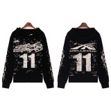 [Hell Series] Trendy High Street Hell Star Distressed Worker Head Print Casual Hoodie