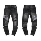 Cross-border European and American Purple Brand jeans, washed, distressed, vintage, ripped, with splatter paint, cool and stylish, Amiri American style