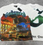 26ss cross-border foreign trade European and American trendy brand GOD high street washed distressed printed spliced vintage short-sleeve T-shirt for men and women
