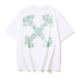 25ss American style trendy brand high-quality off-shoulder short-sleeve T-shirt with melting arrow gradient starry sky ink splatter design for men and women