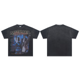 High-end American hip-hop couple's T-shirt, heavy-duty washed and distressed, West Coast rap short-sleeve, trendy basic style