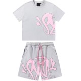 SynaWord European and American trendy brand letter print high street hip-hop casual trendy short-sleeve T-shirt men's set