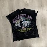 Rough Play vintage washed distressed high street rhinestone frayed men's and women's short-sleeve T-shirt vest ins street fashion