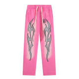 Trendy Letter Print Casual Streetwear Retro Hell Star Loose Hooded Sweatshirt and Sweatpants Set for Men and Women Couples