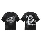 New cross-border HELL trendy high-quality vintage distressed T-shirt, loose fit printed short-sleeve T-shirt, unisex style for couples