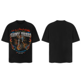 25ss cross-border European and American trendy brand high street loose casual retro short-sleeve T-shirt for men and women with printed letter and portrait designs