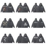 25ss cross-border foreign trade OFF American style trendy brand washed and distressed heavy religious oil painting print men's hoodie