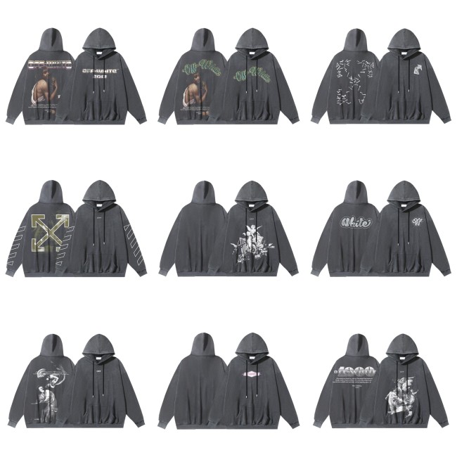 25ss cross-border foreign trade OFF American style trendy brand washed and distressed heavy religious oil painting print men's hoodie