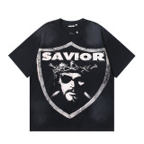 New cross-border HELL trendy high-quality vintage distressed T-shirt, loose fit printed short-sleeve T-shirt, unisex style for couples