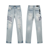 26ss cross-border foreign trade European and American trendy brand street style splattered paint ripped casual embroidered slim straight jeans for men