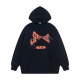 Cross-border European and American trendy brand sp5 hip-hop singer spider web foam print unisex autumn and winter fleece-lined sweatshirt and pants