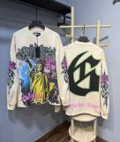 Cross-border wholesale of trendy GOD streetwear vintage skull print washed distressed long-sleeve T-shirts and hooded sweatshirts for men and women