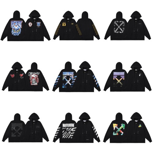 25ss American fashion high street OFF series autumn and winter OW arrow stripe trendy casual unisex loose hooded sweatshirt