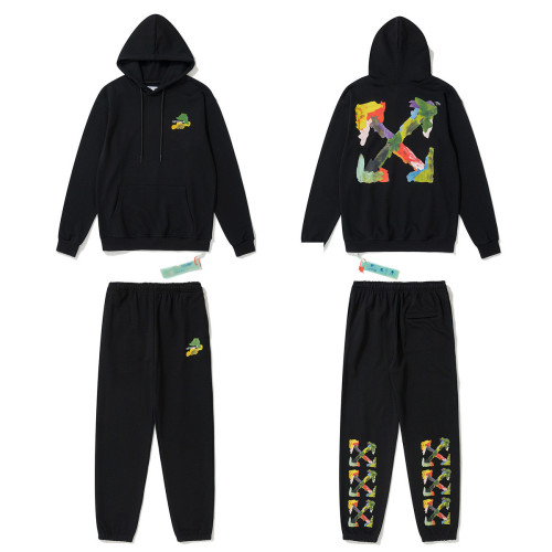 25 trendy off-brand OW series arrow oil painting graffiti print loose casual unisex hooded sweatshirt set