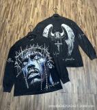 Autumn and winter cross-border American-style skull rock street washed print vintage cotton long-sleeve shirt for men and women