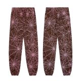 Cross-border foreign trade European and American trendy brand sp555der spider web letter print hoodie sweatshirt and pants set for men and women