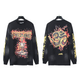 Hellstar trendy high street vintage washed distressed printed street rock sweatshirt long-sleeve T-shirt for men and women